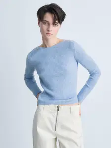 MANGO Boat Neck Ribbed Pullover