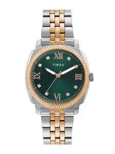 Timex Women Embellished Stainless Steel Bracelet Style Straps Analogue Watch TWEL234SMU04