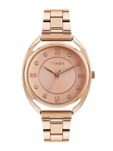 Timex Women Brass Embellished Dial & Bracelet Style Straps Analogue Watch TWEL231SMU01
