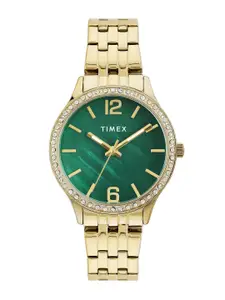 Timex Women Embellished Round Dial & Stainless Steel Straps Analogue Watch TWEL230SMU01