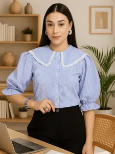 Style Quotient Vertical Stripes Smart Peter Pan Collar Formal Shirt
