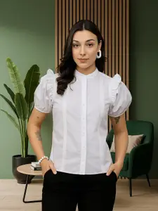 Style Quotient Mandarin Collar Smart Puff Sleeves Formal Shirt