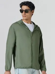 XYXX Men's Solid Ozone Uv Protection Polyester Quick Dry Sage Green Hooded Parka Jacket
