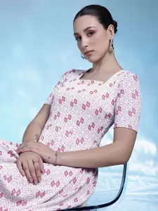 bebe Geometric Printed Fit & Flare Dress