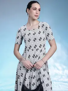 bebe Geometric Print Fit & Flare Midi Dress