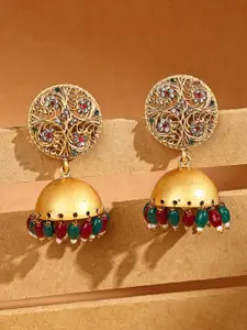 ADIVA Gold-Plated Artificial Stones Studded & Beaded Dome Shaped Jhumkas