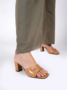 Lavie Metallic Block Heel Sandals with Buckles