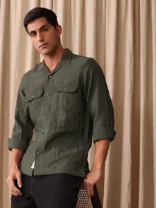 Mr Bowerbird Men Relaxed Textured Cuban Collar Casual Shirt