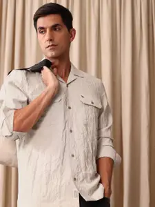 Mr Bowerbird Men Relaxed Textured Cuban Collar Casual Shirt