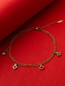 PANASH Gold-Plated Kundan Studded Anklet