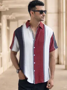 Powerlook Men Striped Spread Collar Lightweight Structure Casual Shirt