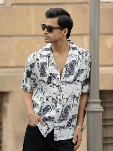 Powerlook Men Oversized Fit Abstract Printed Cuban Collar Casual Shirt