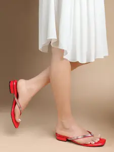 Lavie Women Solid Embellished Open Back Square Toe Regular Sandals