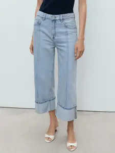 MANGO Women Wide Leg Cropped Jeans with Turned-Up Hem