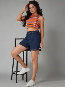 DOLCE CRUDO Women High-Rise Denim Fashion Shorts