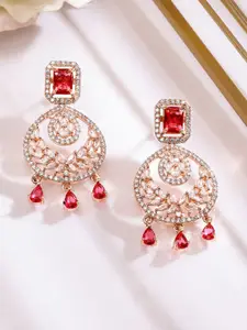 Rubans 18K Rose Gold-Plated Ruby Red & White Cubic Zirconia Studded Chandelier Earrings