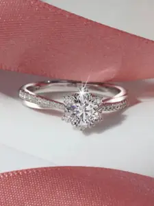 Zarkan 925 Hallmark Silver Rhodium-Plated Adjustable Finger Ring