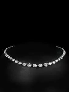 Anouk Silver-Toned & White AD Handcrafted Rhodium Choker Necklace