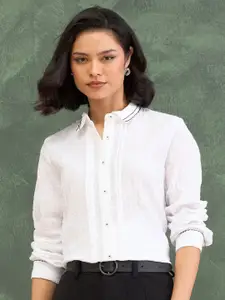 Iconic Women Textured Spread Collar Casual Shirt