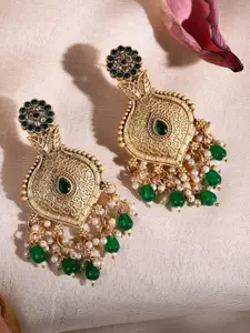 ADIVA Gold-Plated Artificial Stones Studded And Antique Floral Drop Earrings