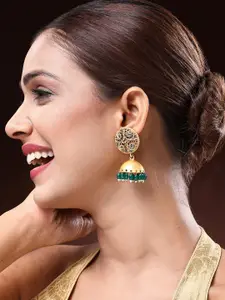 ADIVA Gold-Plated Artificial Stones Studded And Beaded Dome Shaped Jhumkas