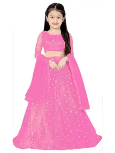 F Plus Fashion Girls Pink Net Semi-Stitched Lehenga Choli