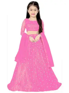 F Plus Fashion Girls Pink Net Semi-Stitched Lehenga Choli