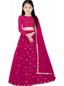 F Plus Fashion Girls Pink Net Semi-Stitched Lehenga Choli