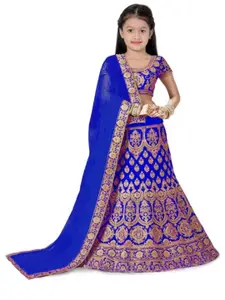F Plus Fashion Girls Blue Satin Semi-Stitched Lehenga Choli