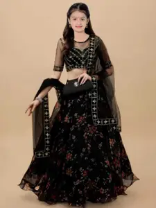 F Plus Fashion Girls Black Net Semi-Stitched Lehenga Choli
