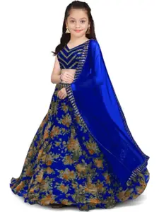 F Plus Fashion Girls Blue Net Semi-Stitched Lehenga Choli