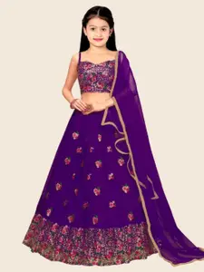 F Plus Fashion Girls Blue Net Semi-Stitched Lehenga Choli