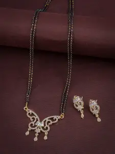 Anouk Gold-Plated American Diamond Studded and Beaded Mangalsutra With Earrings