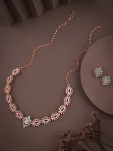 Anouk Turquoise Blue Rose Gold-Plated Brass Necklace & Earrings