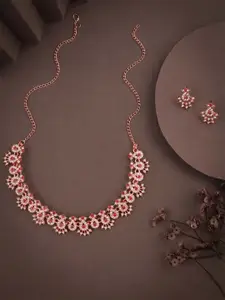 Anouk Pink Rose Gold-Plated Brass Necklace & Earrings