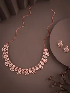 Anouk White Rose Gold-Plated Brass Necklace & Earrings