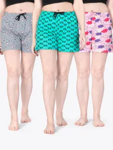 ariel Women Pack of 3 Printed Mid-Rise Lounge Shorts