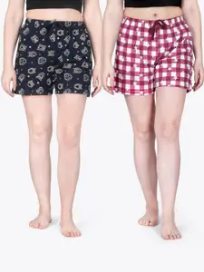 ariel Women Pack Of 2 Checked Pure Cotton Lounge Shorts