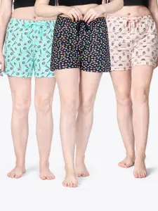 ariel Women Pack Of 3 Graphic Printed Lounge Shorts