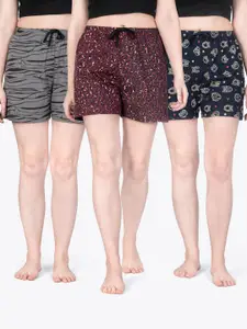 ariel Women Pack Of 3 Abstract Printed Lounge Shorts
