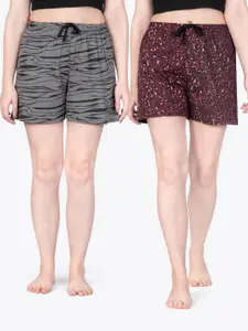 ariel Women Pack Of 2 Pure Cotton Printed Lounge Shorts