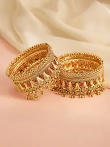 Peora Set of 2 Gold-Plated Openable Kada Textured Bangle