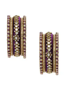 Peora Set Of 10 Gold-Plated Kundan Silk Thread Ethnic Bangles