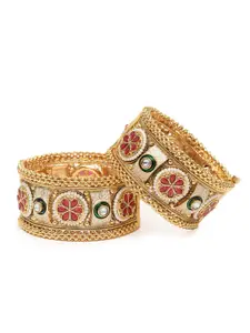 Peora Set of 2 Gold-Plated Openable Kada Textured Bangle