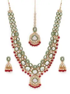 Peora Gold Plated Kundan & Maroon Beads Studded Necklace Set