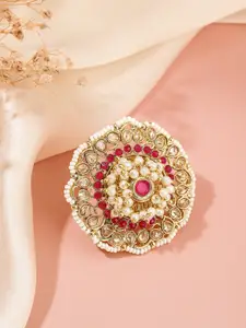 Peora Gold Plated Kundan Studded Statement Adjustable Finger Ring