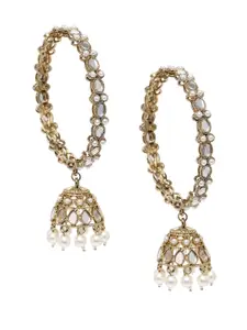 Peora Gold Plated White Faux Kundan & Pearl Studded Bangle with Latkan