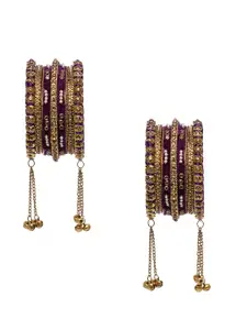 Peora Set Of 10 Gold Plated Crystal Studded Chuda with Latkan Bangles
