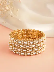 Peora Set of 2 Gold Plated Kundan & Pearl Studded Bangles