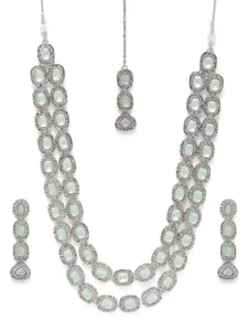 Peora Ruby & Cubic Zirconia Studded Layered Necklace Set